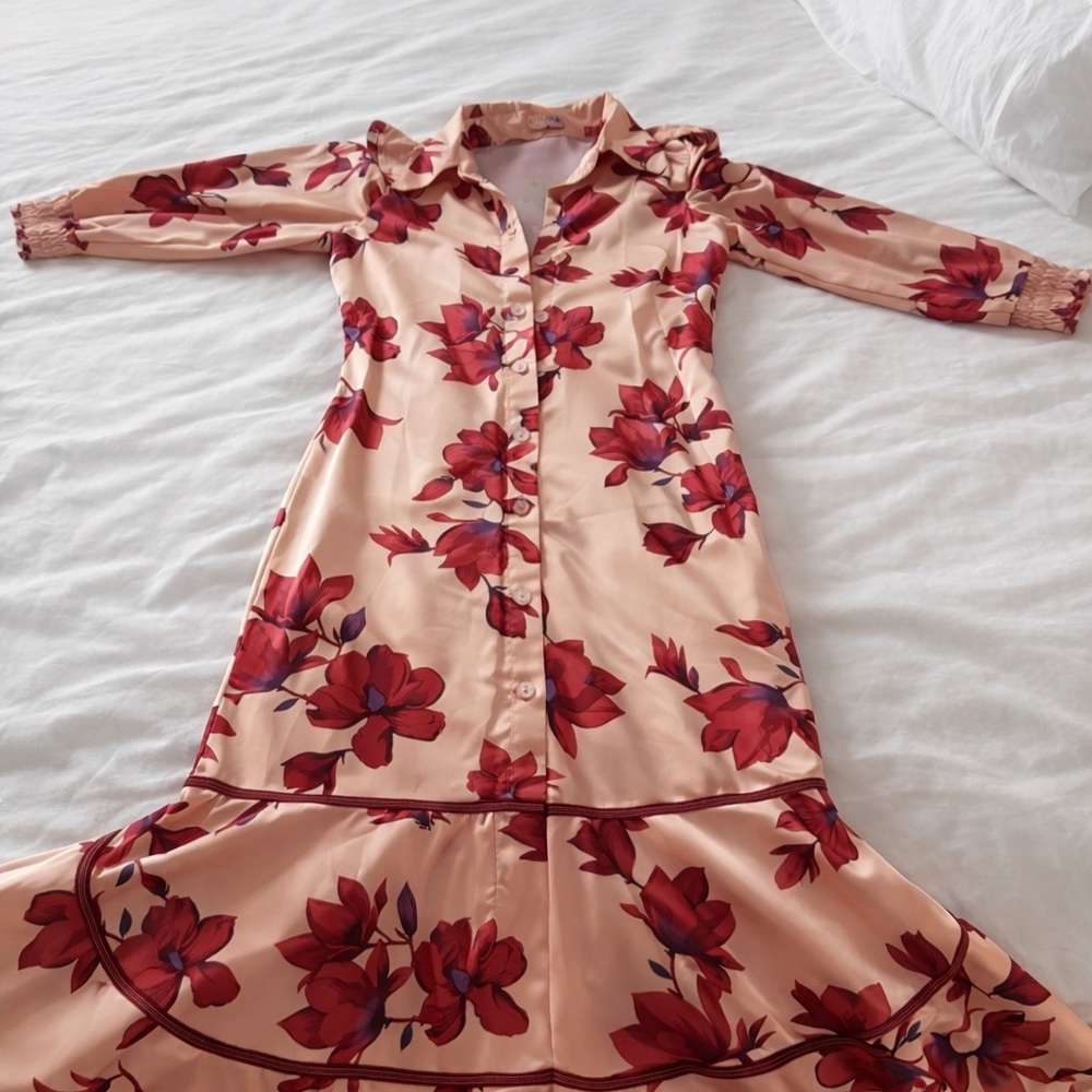 Floral Maxi Dress in Red and Cream